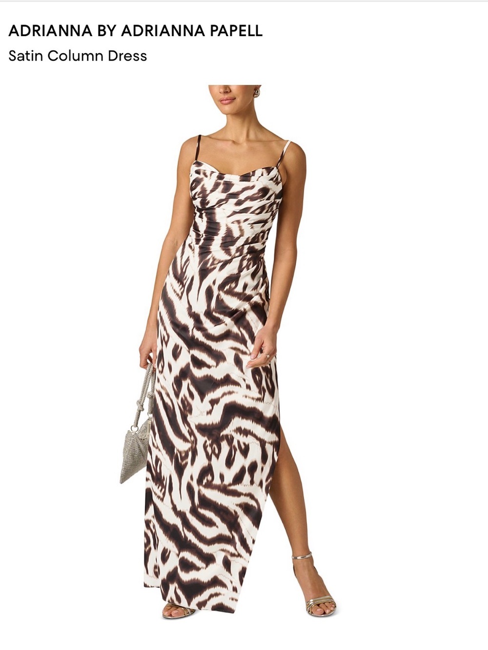Adrianna Papell Brown & Cream Animal-Print Satin Gown - worn once